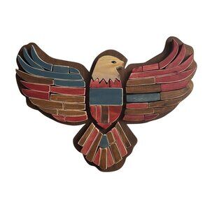 Handcrafted Wooden Eagle Wall Art 18x12 | Americana Decor